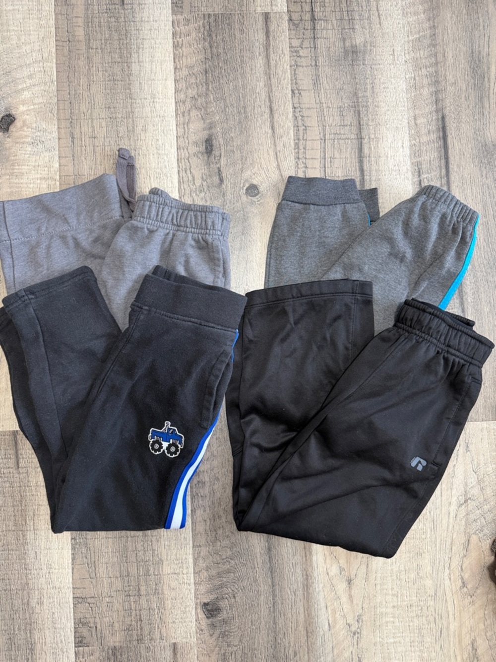 Lot of Kids Black & Gray Jogger Pants Set with Blue Accent Pack of 4 Size 7